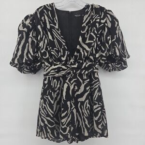 NASTY GAL Romper 4 Black Zebra Print Puff Sleeve Animal Print Chic Party Night